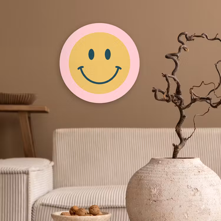 Glasbild Rund - Smiley – Gelb – Rosa – Symbol – Minimalistisch — 2