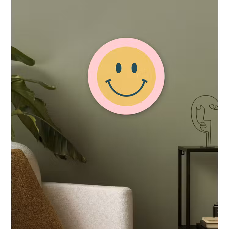 Glasbild Rund - Smiley – Gelb – Rosa – Symbol – Minimalistisch — 3
