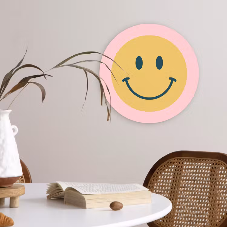 Glasbild Rund - Smiley – Gelb – Rosa – Symbol – Minimalistisch — 4