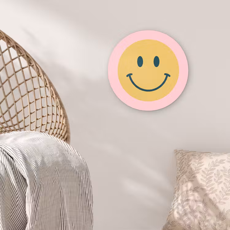 Glasbild Rund - Smiley – Gelb – Rosa – Symbol – Minimalistisch — 5