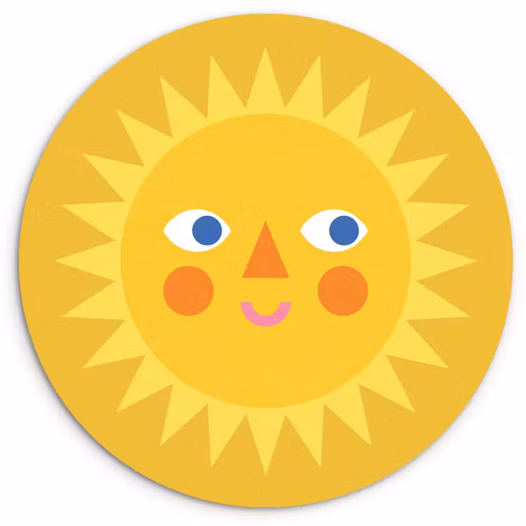 Glasbild Rund - Sonne – Gesicht – Sommer – Illustration – Gelb — 1