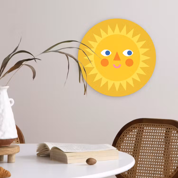 Glasbild Rund - Sonne – Gesicht – Sommer – Illustration – Gelb — 4
