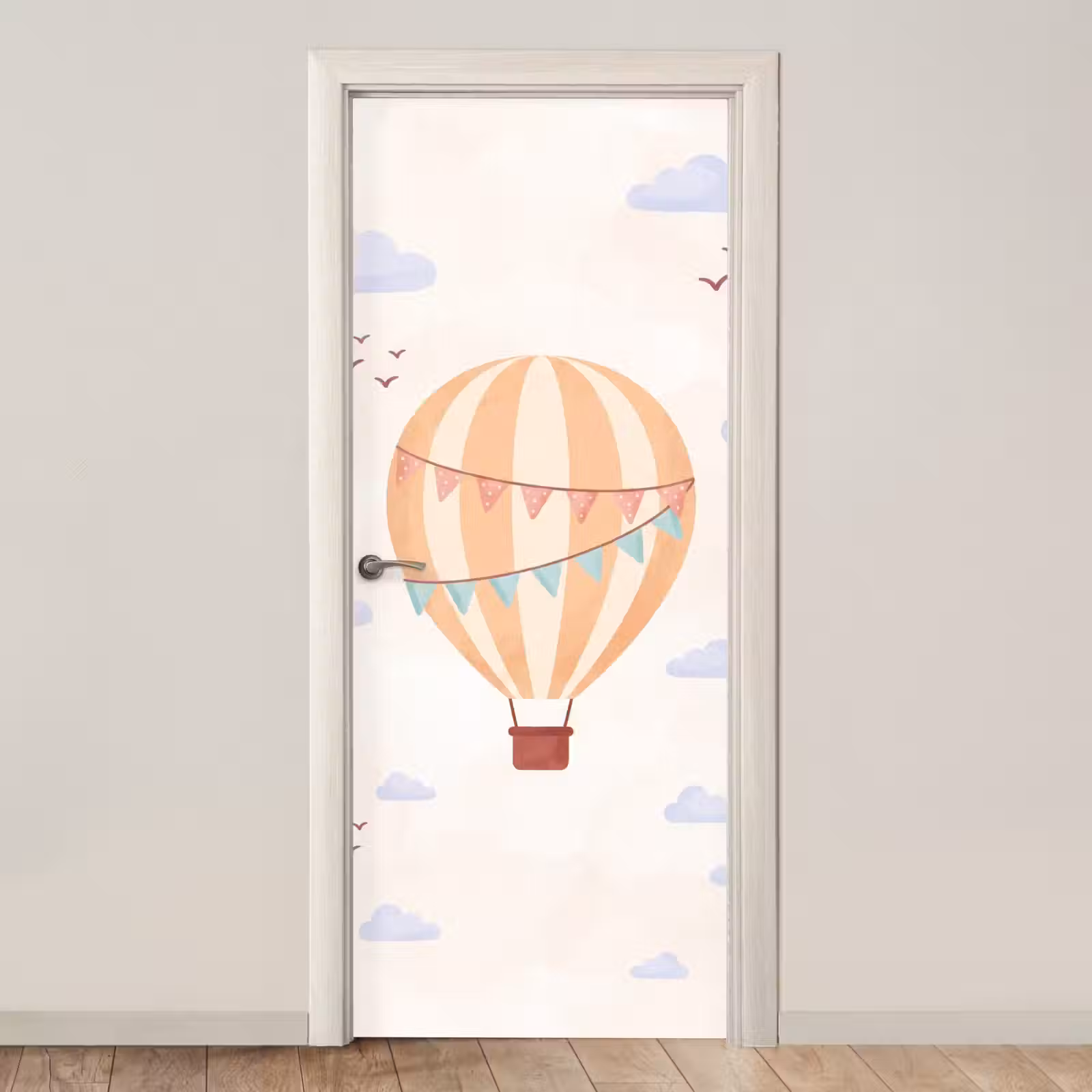 Türtapete - Heißluftballon – Wolken – Illustration – Sanft – Kinderzimmer — 1