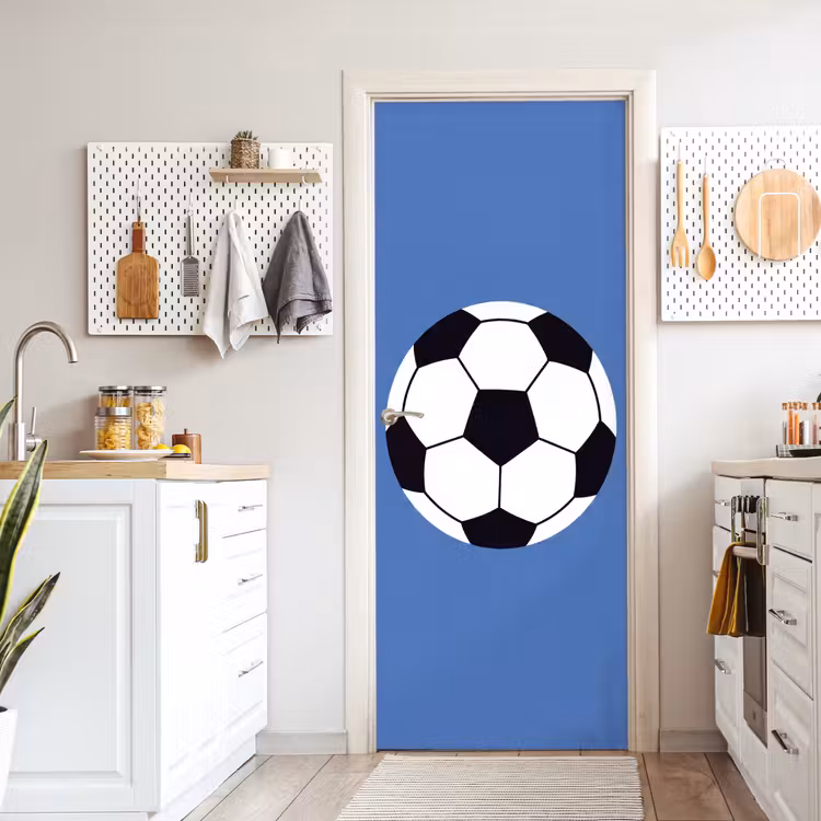 Türtapete - Fußball – Schwarz-Weiß – Sport – Illustration – Blau — 6
