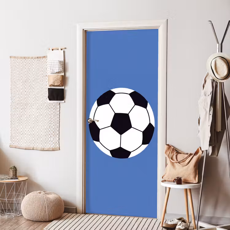 Türtapete - Fußball – Schwarz-Weiß – Sport – Illustration – Blau — 7