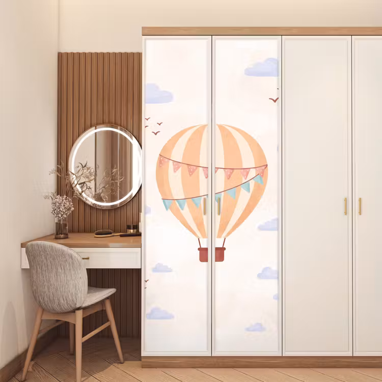 Türtapete - Heißluftballon – Wolken – Illustration – Sanft – Kinderzimmer — 4