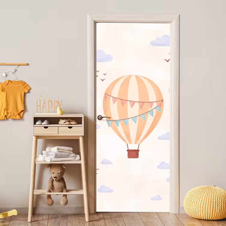 Türtapete - Heißluftballon – Wolken – Illustration – Sanft – Kinderzimmer — 5