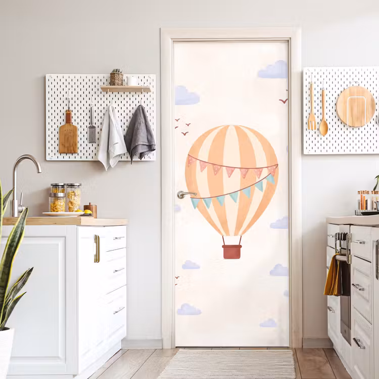 Türtapete - Heißluftballon – Wolken – Illustration – Sanft – Kinderzimmer — 6