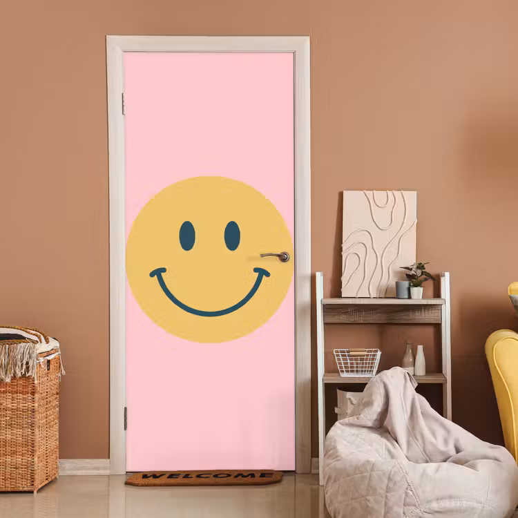 Türtapete - Smiley – Gelb – Rosa – Symbol – Minimalistisch — 2