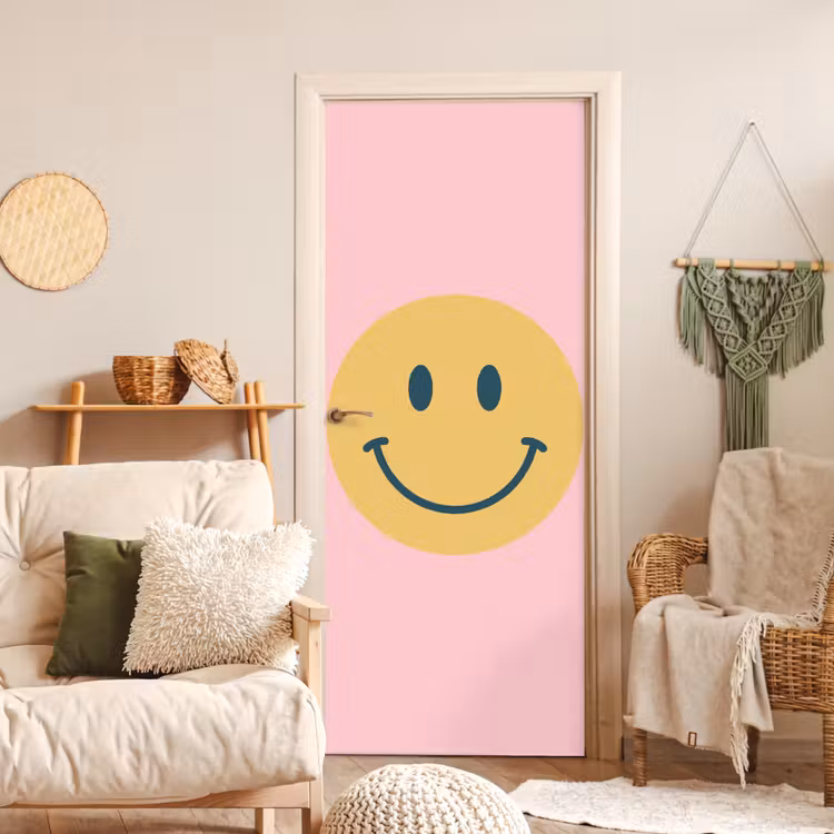 Türtapete - Smiley – Gelb – Rosa – Symbol – Minimalistisch — 3