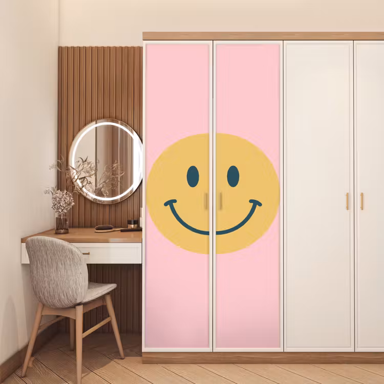 Türtapete - Smiley – Gelb – Rosa – Symbol – Minimalistisch — 4