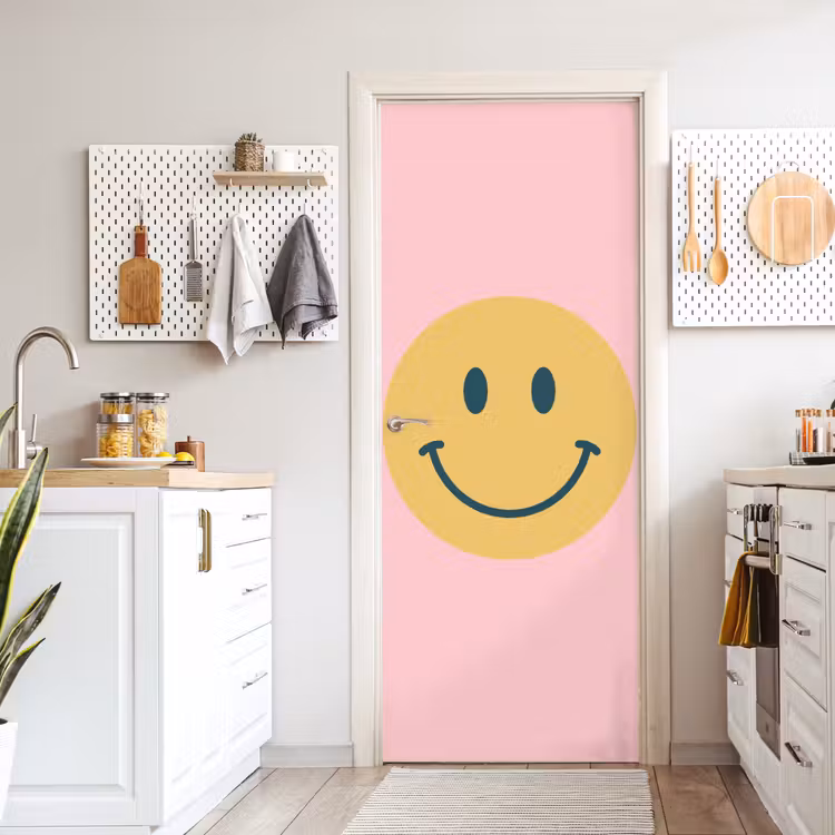 Türtapete - Smiley – Gelb – Rosa – Symbol – Minimalistisch — 6