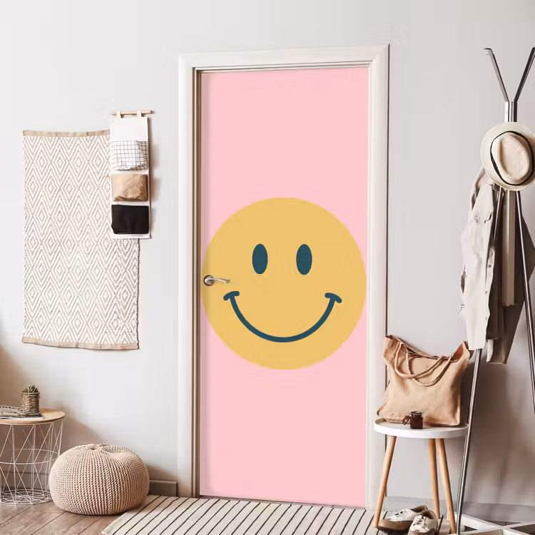 Türtapete - Smiley – Gelb – Rosa – Symbol – Minimalistisch — 7
