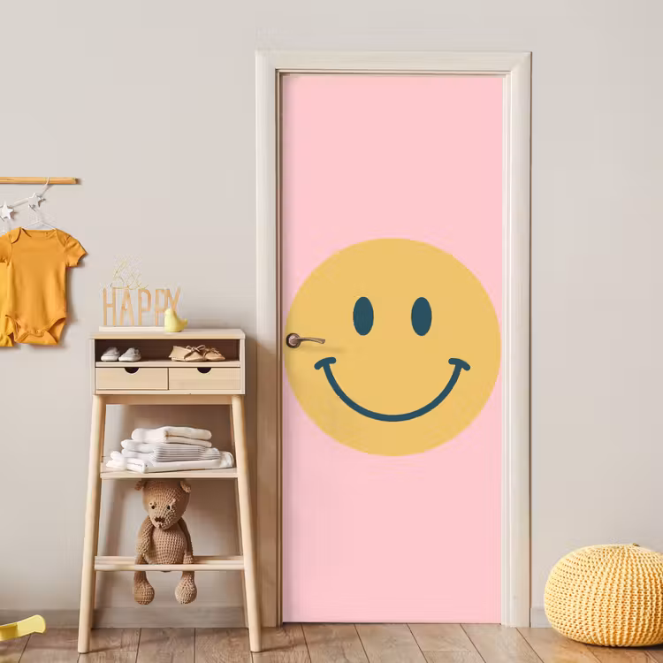 Türtapete - Smiley – Gelb – Rosa – Symbol – Minimalistisch — 8