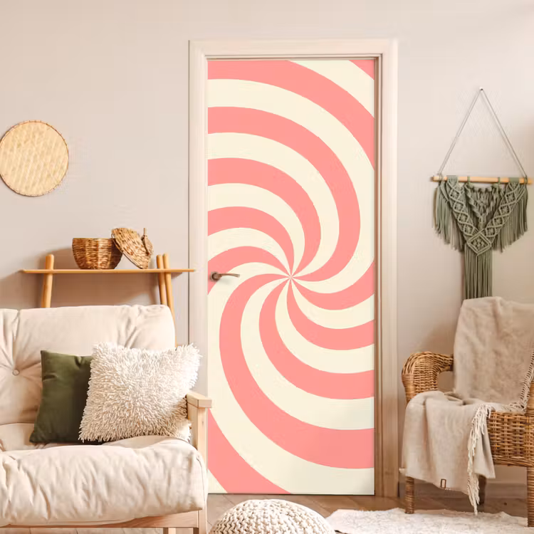 Türtapete - Spirale – Muster – Abstrakt – Rosa – Beige — 3