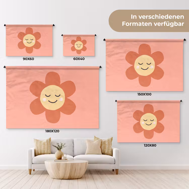 Wandteppich - Blumen – Zeichentrickfilm – Kind – Rosa — 8
