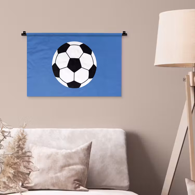 Wandteppich - Fußball – Schwarz-Weiß – Sport – Illustration – Blau — 2