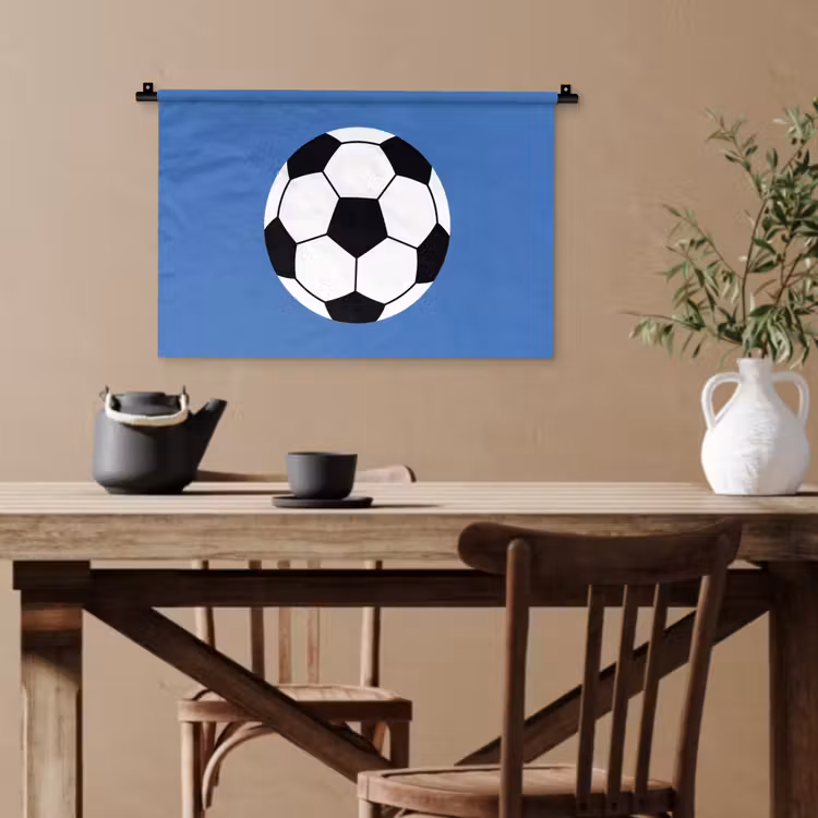 Wandteppich - Fußball – Schwarz-Weiß – Sport – Illustration – Blau — 3