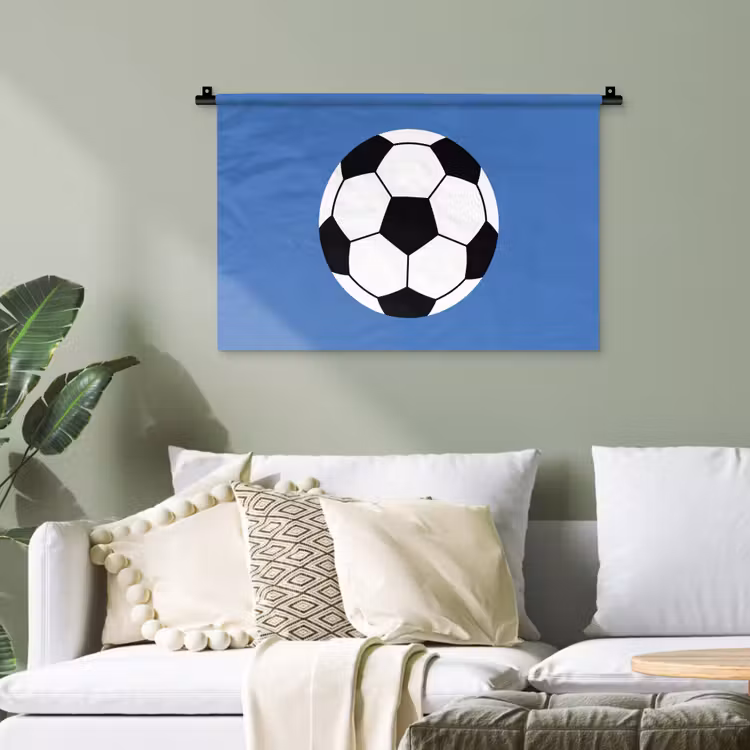 Wandteppich - Fußball – Schwarz-Weiß – Sport – Illustration – Blau — 4