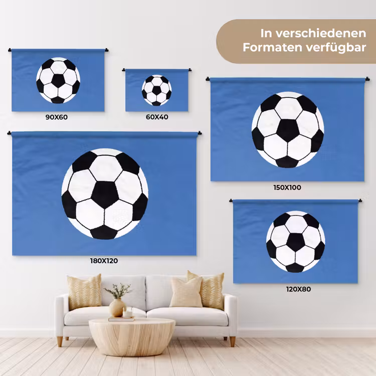 Wandteppich - Fußball – Schwarz-Weiß – Sport – Illustration – Blau — 8