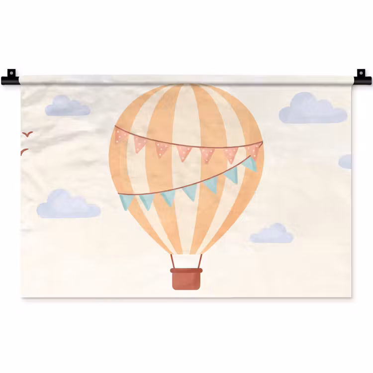 Wandteppich - Heißluftballon – Wolken – Illustration – Sanft – Kinderzimmer — 1