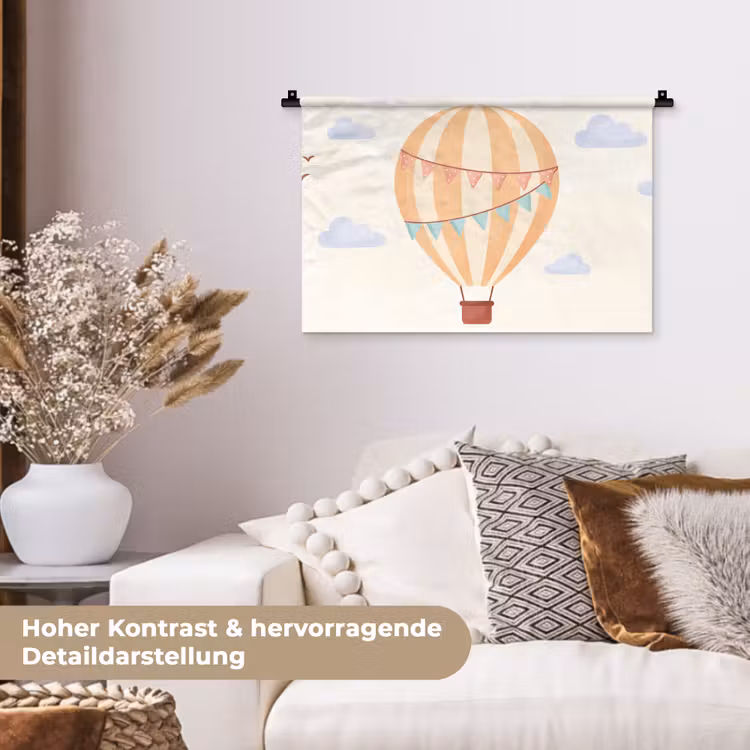 Wandteppich - Heißluftballon – Wolken – Illustration – Sanft – Kinderzimmer — 6