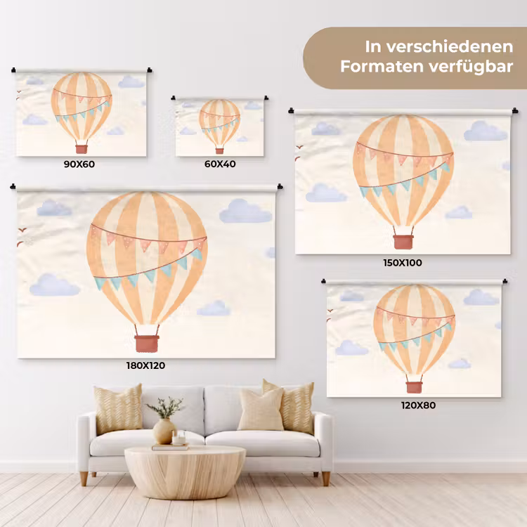Wandteppich - Heißluftballon – Wolken – Illustration – Sanft – Kinderzimmer — 8