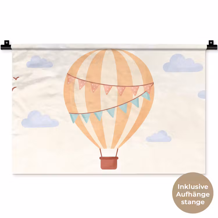 Wandteppich - Heißluftballon – Wolken – Illustration – Sanft – Kinderzimmer — 9