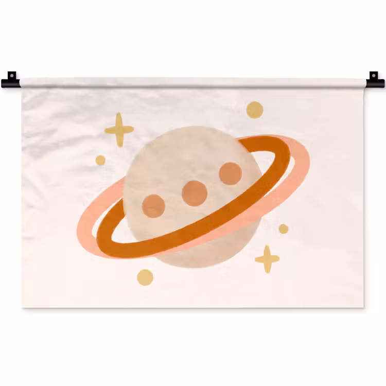 Wandteppich - Planet – Ringe – Weltraum – Illustration – Beige — 1