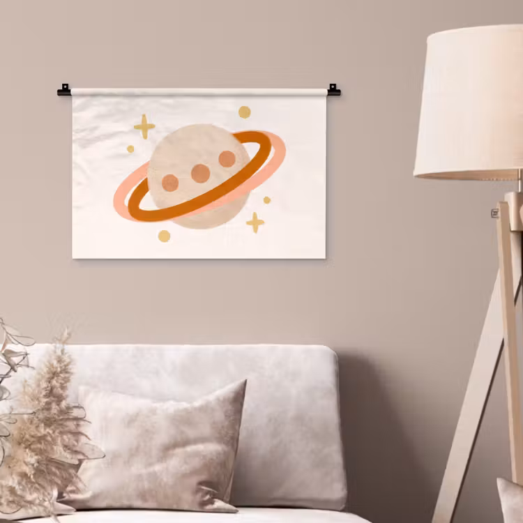 Wandteppich - Planet – Ringe – Weltraum – Illustration – Beige — 2