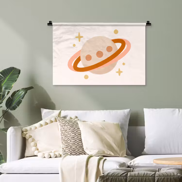 Wandteppich - Planet – Ringe – Weltraum – Illustration – Beige — 4