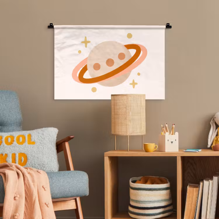 Wandteppich - Planet – Ringe – Weltraum – Illustration – Beige — 5