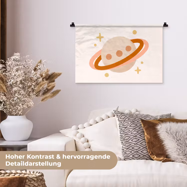 Wandteppich - Planet – Ringe – Weltraum – Illustration – Beige — 6