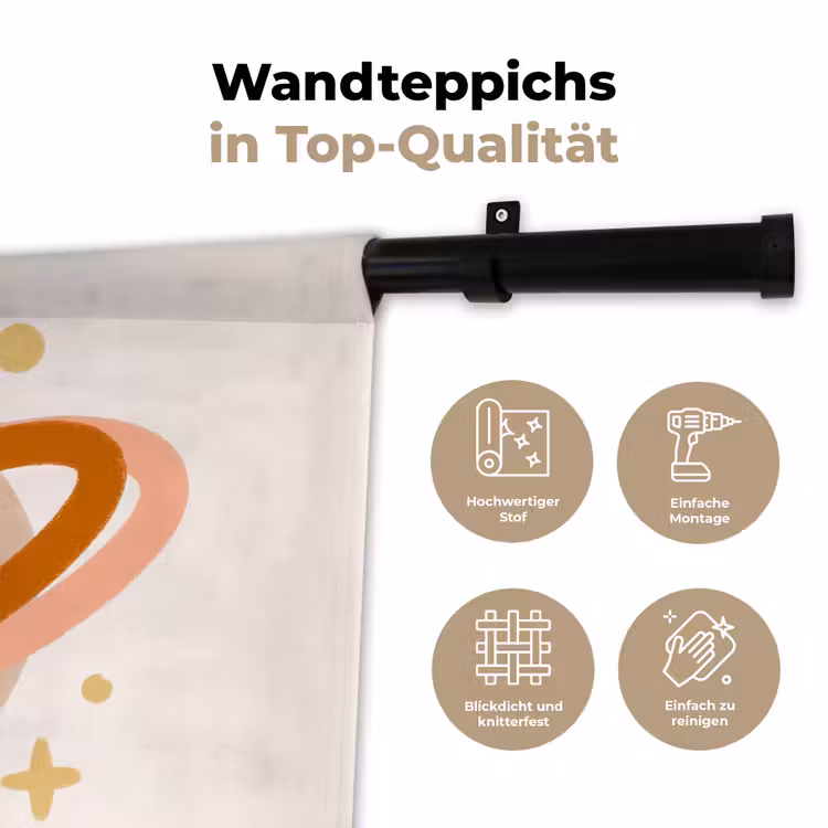 Wandteppich - Planet – Ringe – Weltraum – Illustration – Beige — 7