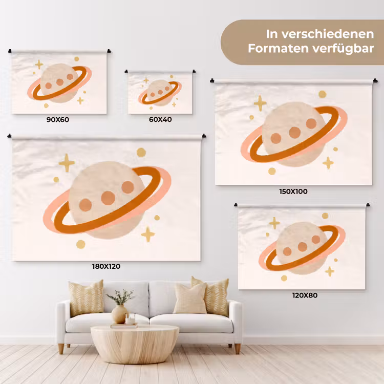 Wandteppich - Planet – Ringe – Weltraum – Illustration – Beige — 8