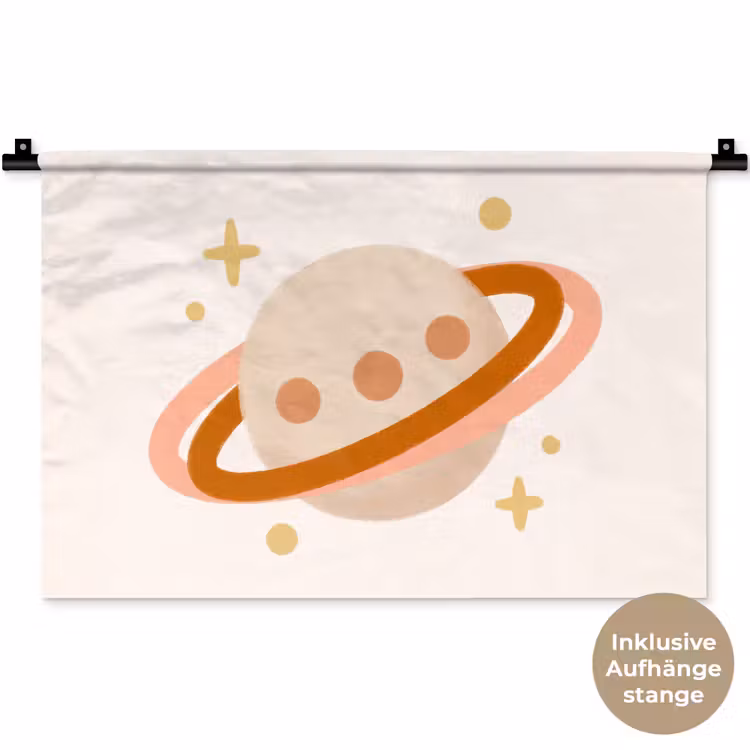 Wandteppich - Planet – Ringe – Weltraum – Illustration – Beige — 9