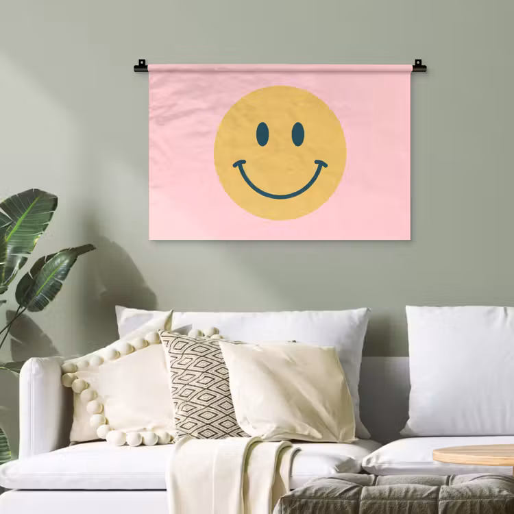 Wandteppich - Smiley – Gelb – Rosa – Symbol – Minimalistisch — 4