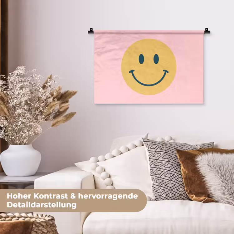 Wandteppich - Smiley – Gelb – Rosa – Symbol – Minimalistisch — 6