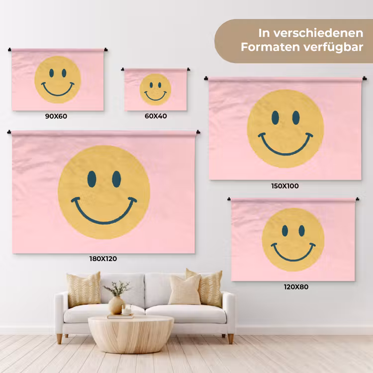 Wandteppich - Smiley – Gelb – Rosa – Symbol – Minimalistisch — 8