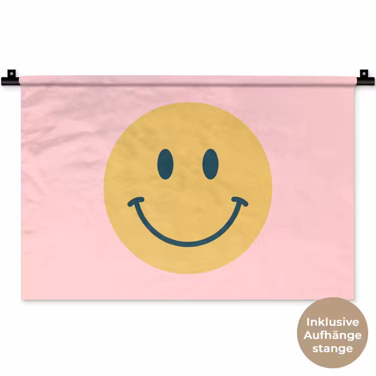 Wandteppich - Smiley – Gelb – Rosa – Symbol – Minimalistisch — 9