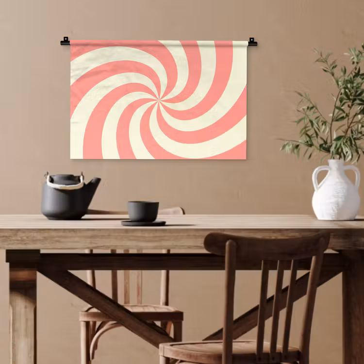 Wandteppich - Spirale – Muster – Abstrakt – Rosa – Beige — 3