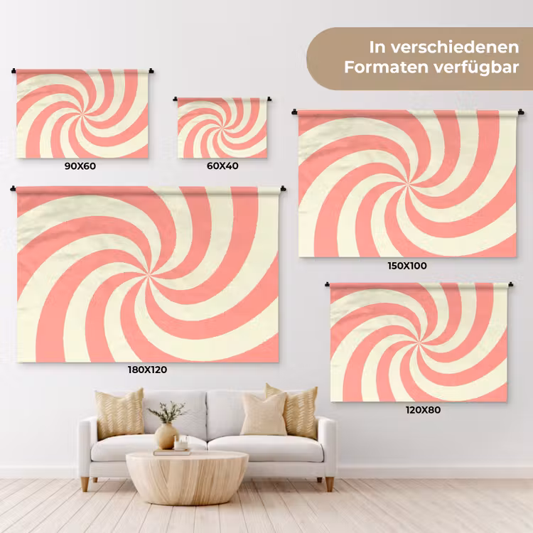 Wandteppich - Spirale – Muster – Abstrakt – Rosa – Beige — 8