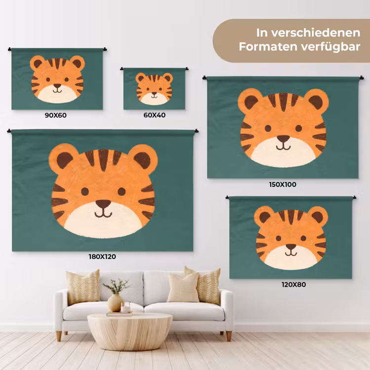 Wandteppich - Tiere – Kopf – Orange – Illustration – Modern — 8