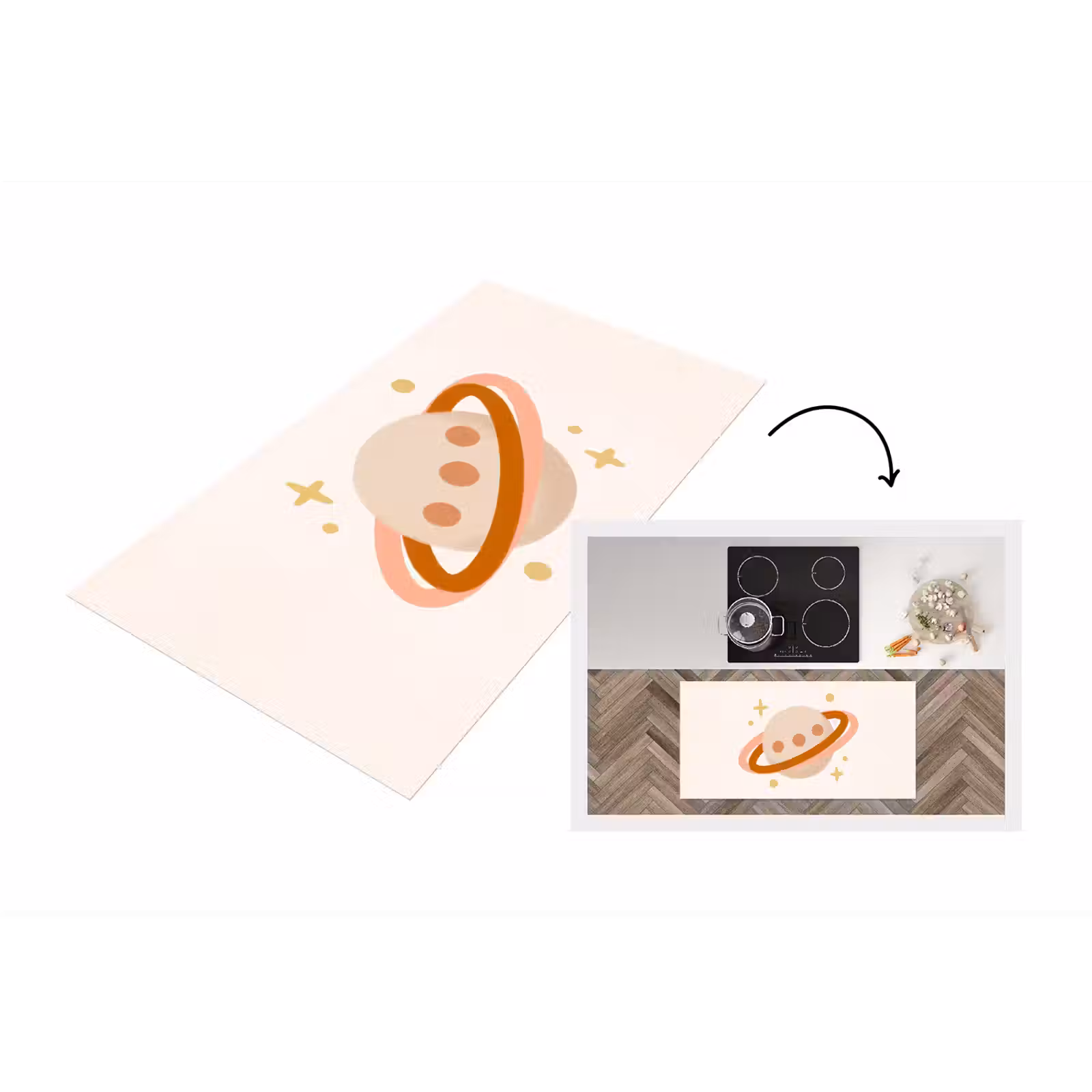 Küchenläufer - Planet – Ringe – Weltraum – Illustration – Beige — 1