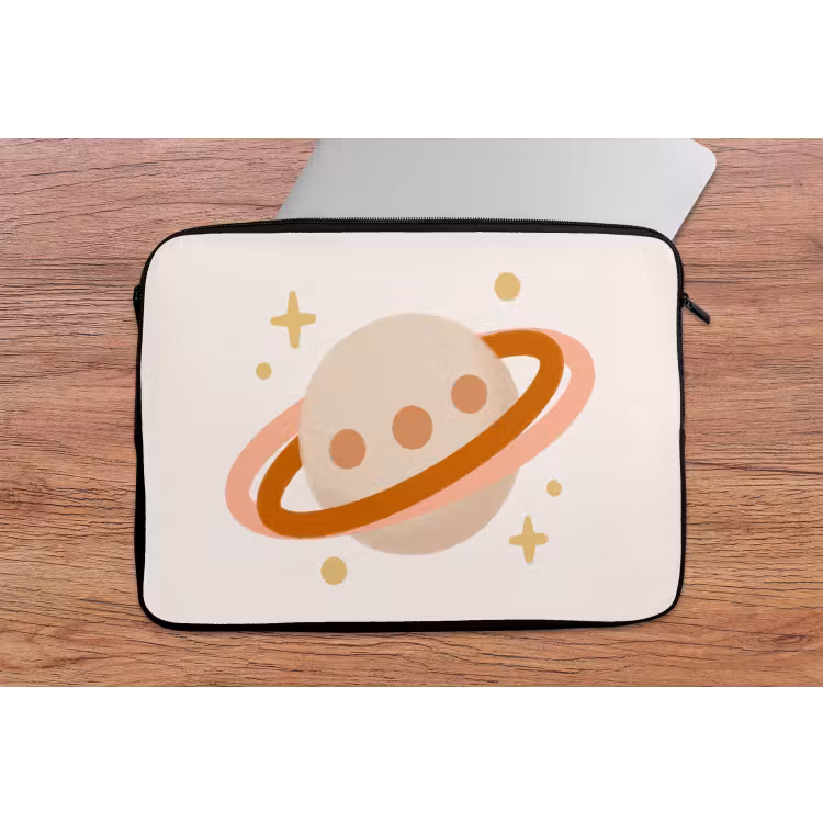 Laptop hülle - Planet – Ringe – Weltraum – Illustration – Beige — 2