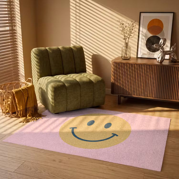 Teppich - Smiley – Gelb – Rosa – Symbol – Minimalistisch — 2
