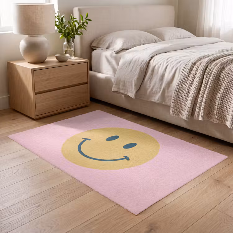 Teppich - Smiley – Gelb – Rosa – Symbol – Minimalistisch — 5