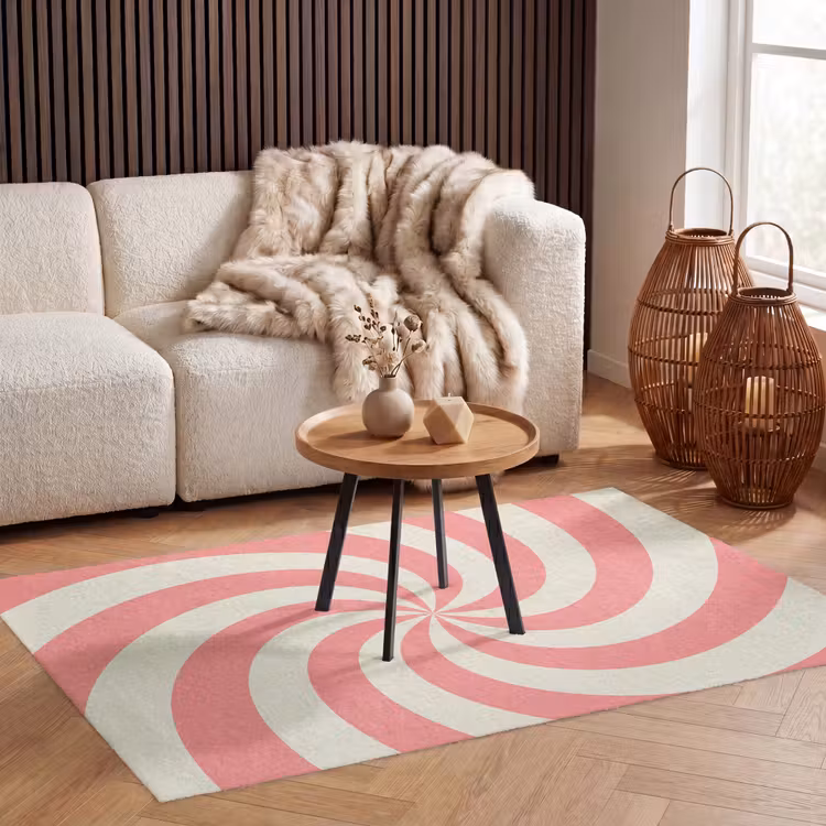Teppich - Spirale – Muster – Abstrakt – Rosa – Beige — 3