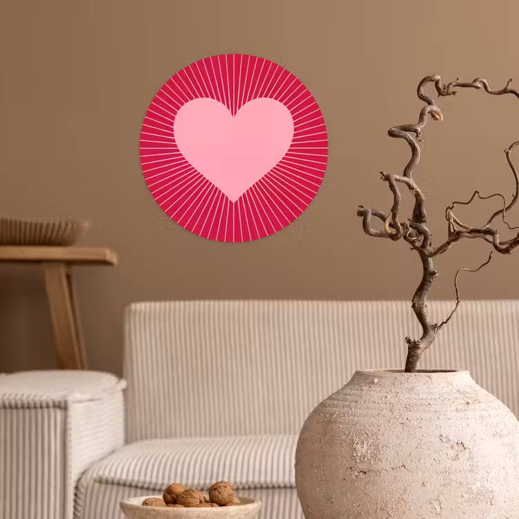 Runde Tapete - Herz – Strahlen – Liebe – Abstrakt – Rosa — 2