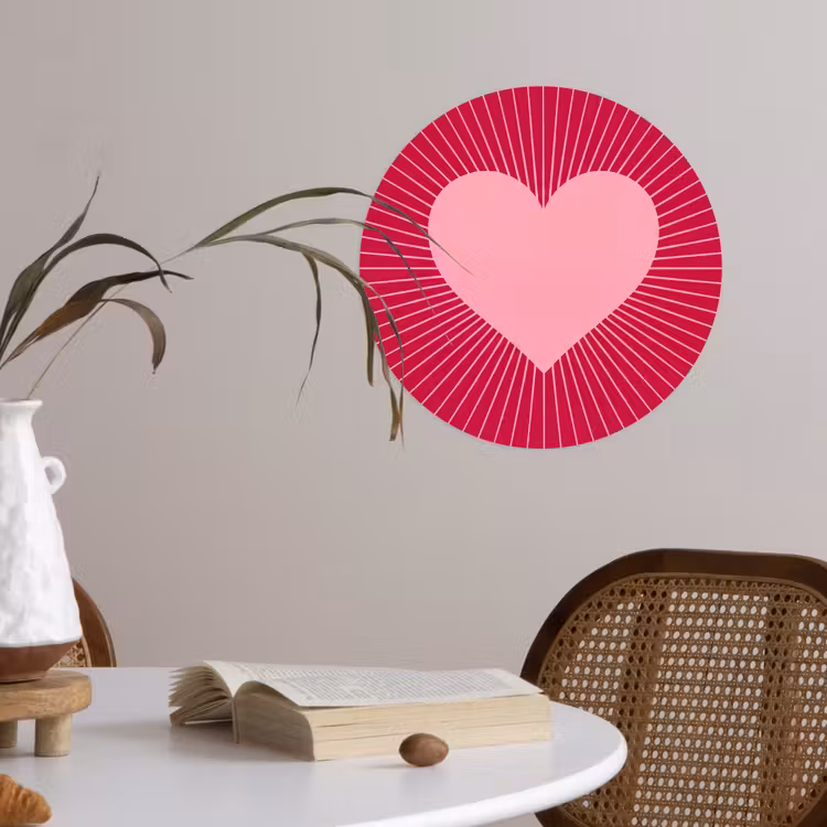 Runde Tapete - Herz – Strahlen – Liebe – Abstrakt – Rosa — 4